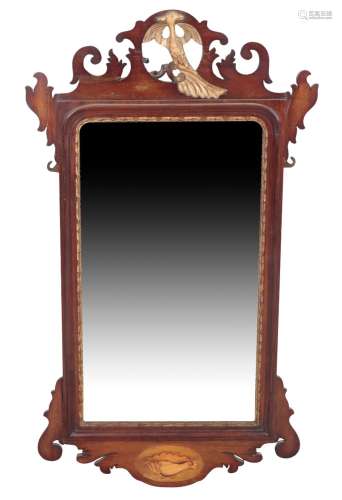 A GEORGE II STYLE MAHOGANY AND PARCEL-GILT MIRROR