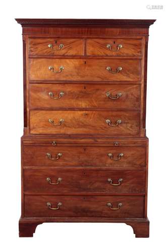 A GEORGE III MAHOGANY CHEST ON CHEST