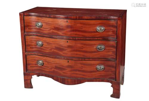 A GEORGE III FIGURED MAHOGANY SERPENTINE CHEST OF DRAWERS