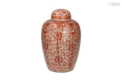 An iron red and white porcelain ginger jar
