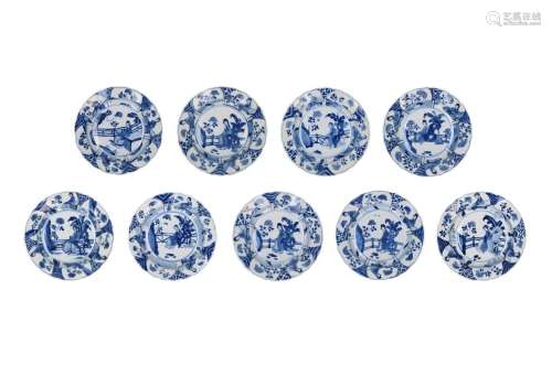 A set of nine blue and white porcelain deep saucers with sca...