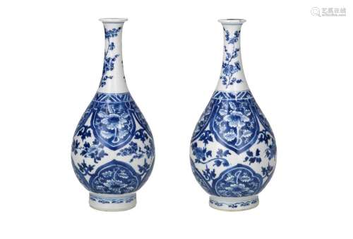 A pair of blue and white porcelain vases
