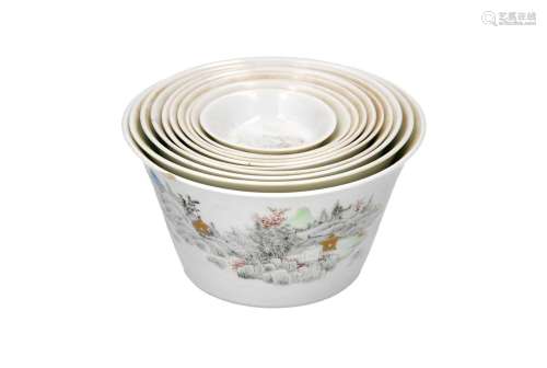 A nest of 10 polychrome porcelain bowls