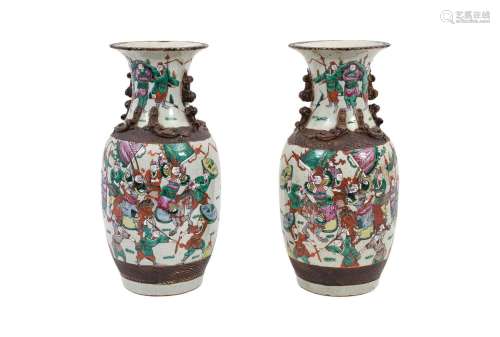 A pair of polychrome porcelain vases
