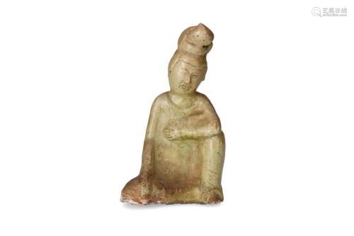 A glazed terracotta sculpture depicting a kneeling court lad...