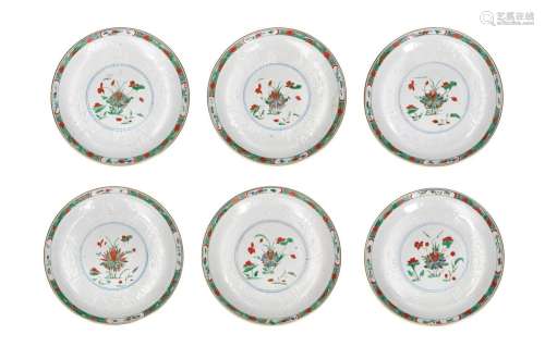 A set of six famille verte and capucine porcelain deep dishe...