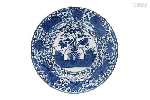 A blue and white porcelain charger