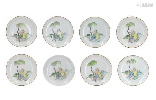A set of eight polychrome porcelain dishes