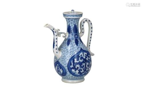 A blue and white porcelain lidded jug