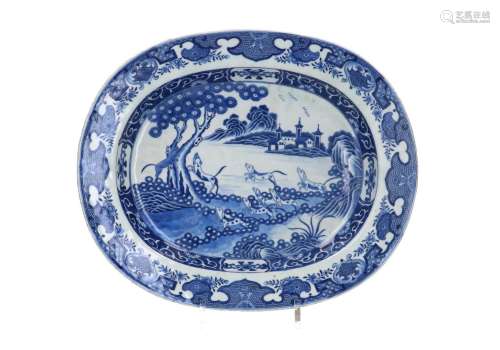 A blue and white porcelain serving dish