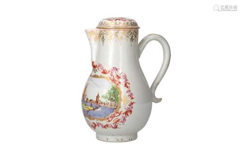 A polychrome porcelain lidded jug