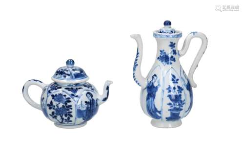 A blue and white porcelain lidded jug with lobed belly