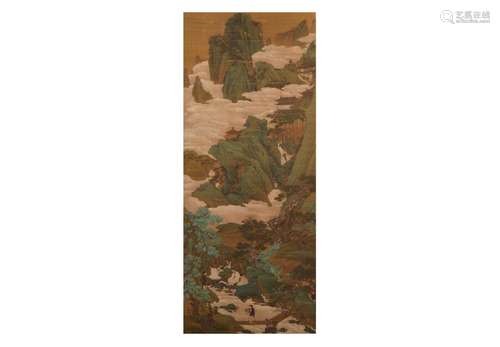 A scroll depicting a mountainous landscape