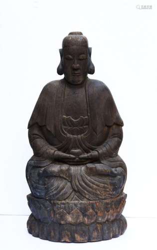 Sujet en bois, représentant un Bouddha en assis en méditatio...