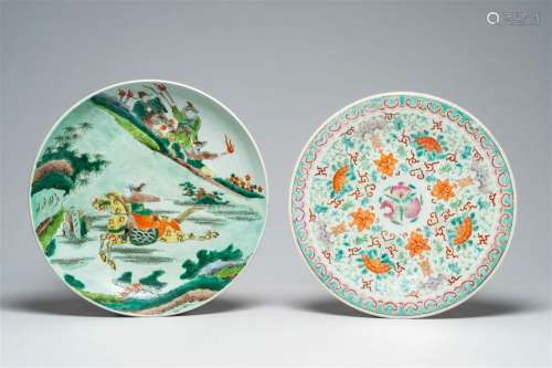 A Chinese famille verte 'horse rider' charger and a famille ...
