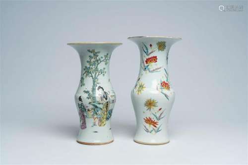 Two Chinese famille rose and qianjiangcai yenyen vases with ...
