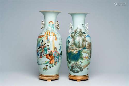 Two Chinese famille rose and qianjiang cai vases with figure...