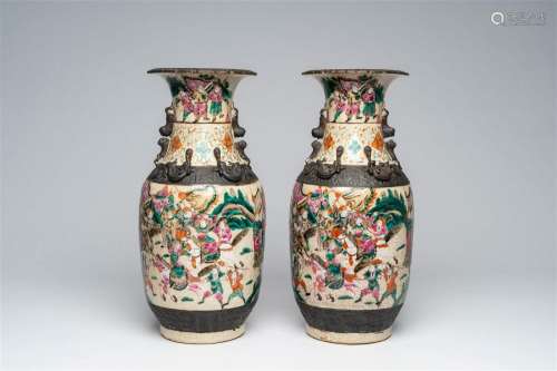 A pair of Chinese Nanking crackle glazed famille rose 'warri...