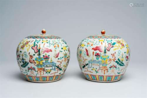 Two Chinese famille rose 'antiquities' jars and covers, 19th...