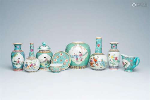 A varied collection Chinese turquoise ground famille rose po...