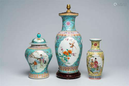 Three various Chinese famille rose vases, one of which mount...