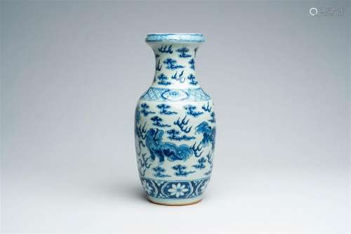 A Chinese blue and white 'Buddhist lions' vase, 19th C.