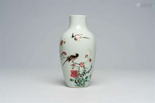 A Chinese famille rose vase with birds among blossoming bran...