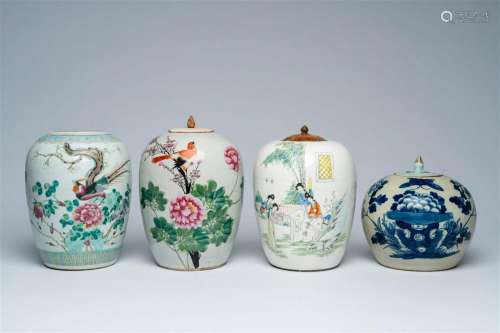 Four various Chinese famille rose and blue and white celadon...
