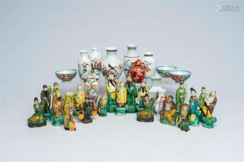 A varied collection of Chinese famille rose and celadon doll...