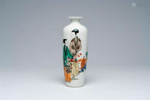 A Chinese famille verte vase with figures in a garden, 19th/...