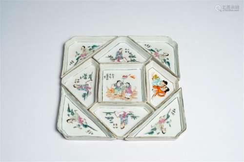 A Chinese famille rose sweetmeat or rice table set with figu...