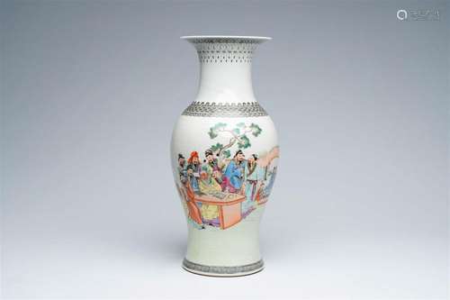 A Chinese baluster shaped famille rose vase with Immortals i...