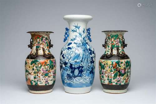 A pair of Chinese Nanking crackle glazed famille rose 'warri...