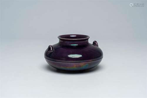 A Chinese monochrome purple vase, Qianlong mark, 20th C.