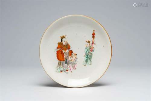 A Chinese famille rose plate with the Star God Lu Xing and t...