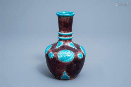 A Chinese Fahua bottle vase, Ming