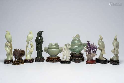 A varied collection of Chinese gemstone sculptures, 20th C.