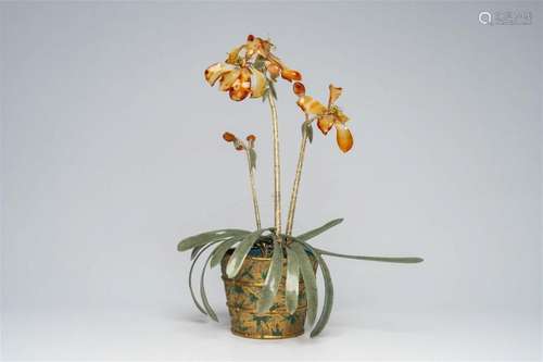 A Chinese cloisonné jardinière with hardstone flowers, Repub...