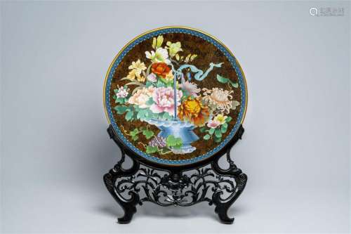 An impressive Chinese cloisonné 'flower basket' charger, 20t...