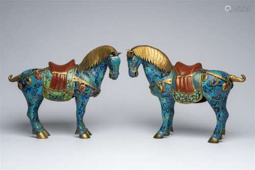 A pair of Chinese cloisonné horses, 20th C.