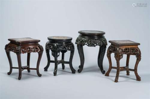 Four Chinese and Japanese open worked carved wood stands wit...