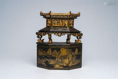 A Chinese Straits or Peranakan market gilt and lacquered woo...