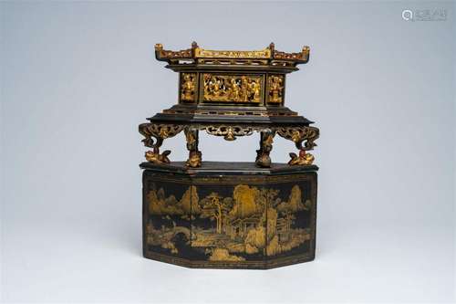 A Chinese Straits or Peranakan market gilt and lacquered woo...