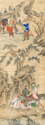 Chinese school: Five paintings with hunting scenes, ink and ...