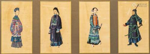 Chinese school, Canton: Four figures in traditional costume,...