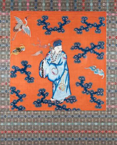 A Chinese embroidered silk panel depicting Lu Dongbin, 19th ...