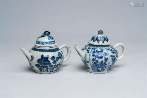 Two Chinese blue and white teapots and covers with floral de...