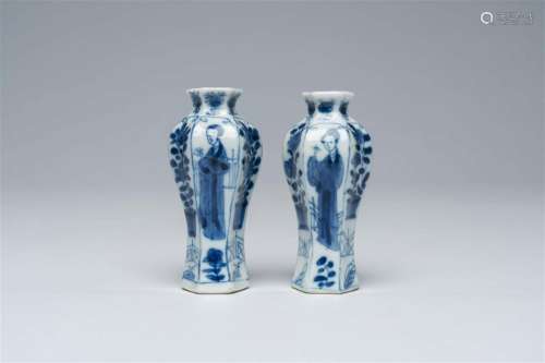 Two hexagonal Chinese blue and white doll's house miniature ...