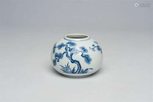 A Chinese blue and white 'Three friends of winter' water pot...