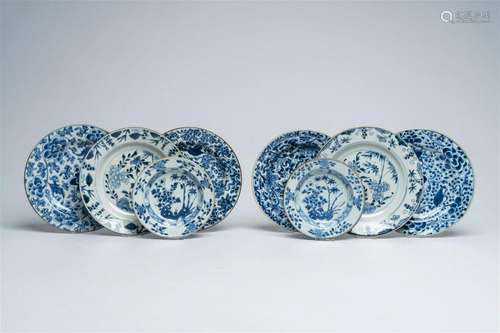 Eight Chinese blue and white dishes with floral design, Kang...